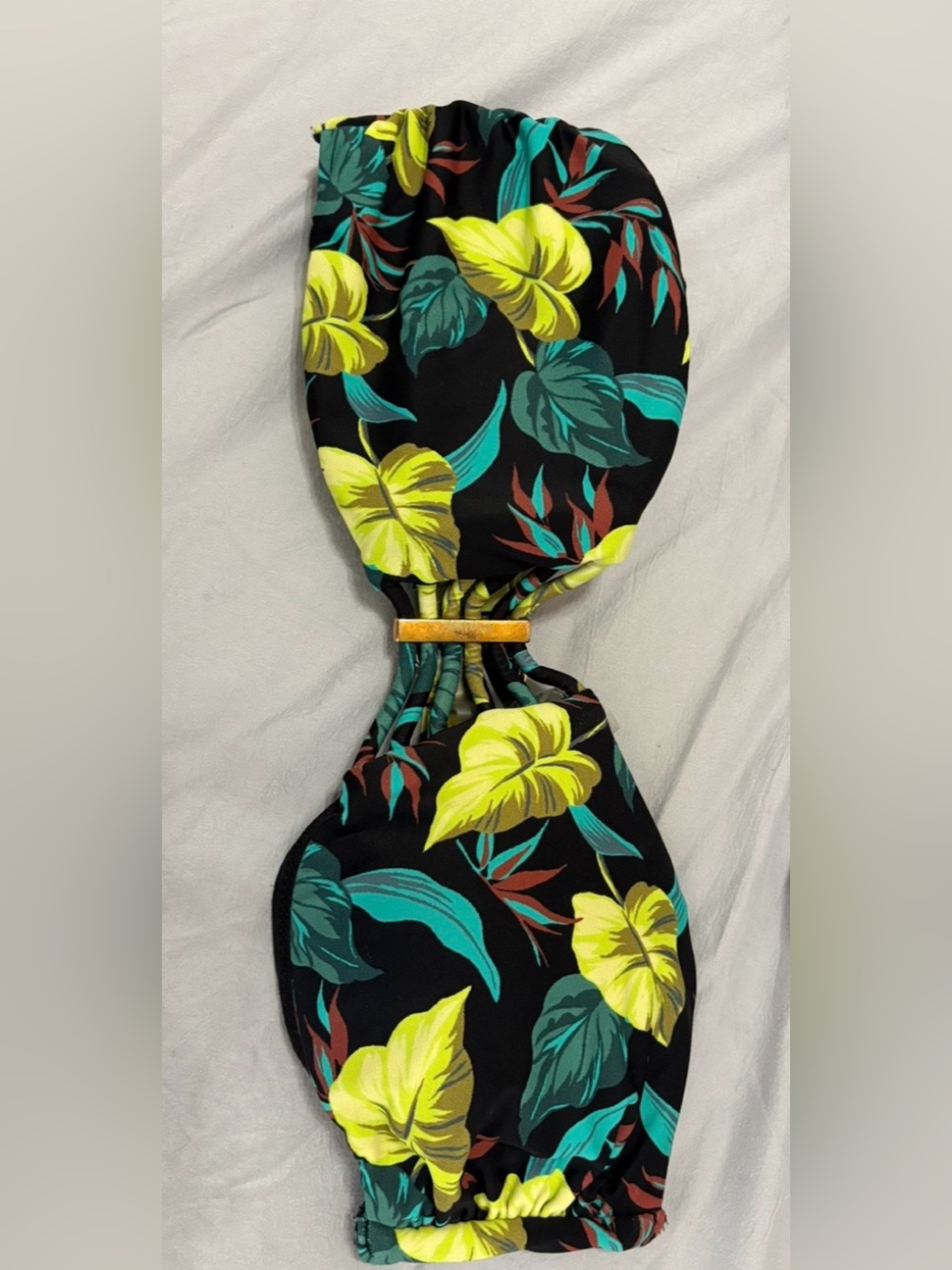 Tropical Leaf Black & Lime Swim Top with Gold Accent